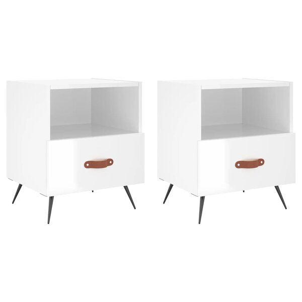 vidaXL Tables de chevet 2 Pièces blanc brillant 40x35x47 5 cm