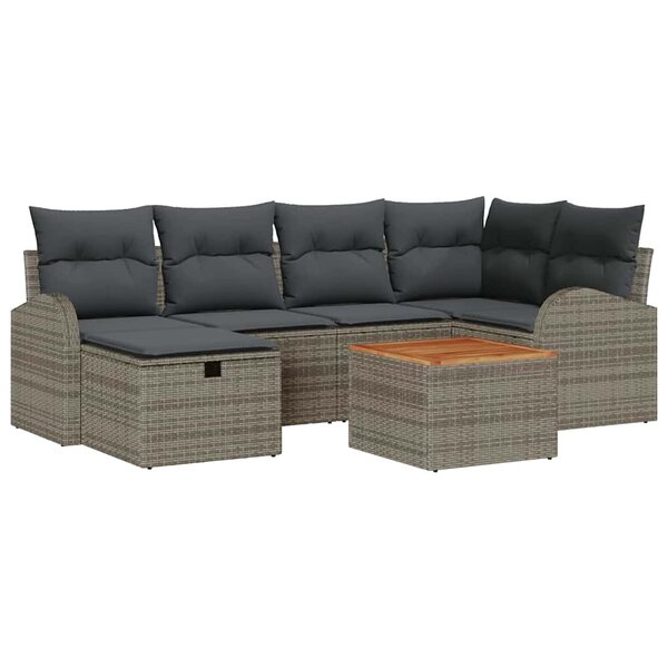 vidaXL Ensemble de canapé de jardin avec coussin 7 Pièces Gris Poly rotin