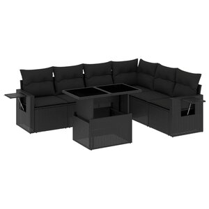 vidaXL Salon de jardin 7 Pièces avec coussins noir résine tressée