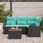 vidaXL Ensemble de canapé de jardin 5 Pièces Noir et turquoise polyrotin