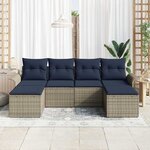 vidaXL Ensemble de canapé de jardin avec coussin 6 Pièces Gris Poly rotin