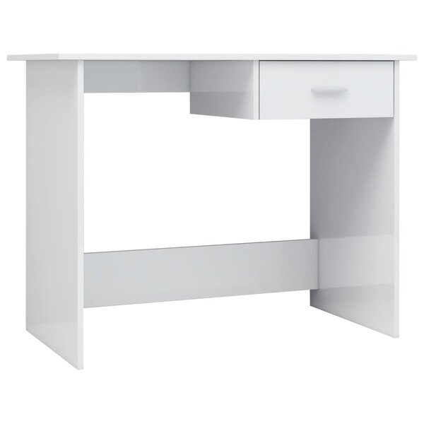 Bureau table poste de travail meuble d'ordinateur informatique étude brillant 100 x 50 x 76 cm bois d’ingénierie blanc 02_0023536