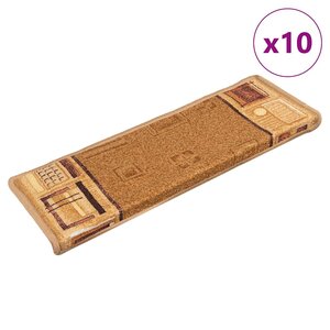 vidaXL Tapis d'escalier autoadhésifs 10 Pièces 65x21x4 cm Beige