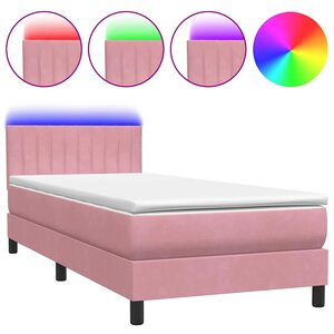 vidaXL Sommier à lattes de lit avec matelas et LED rose 90x210 cm velours
