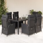 vidaXL Ensemble à manger de jardin coussins 7Pièces Noir Résine tressée