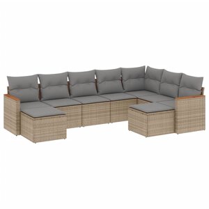 vidaXL Salon de jardin avec coussins 9Pièces mélange beige résine tressée
