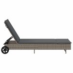 vidaXL Chaise longue avec roues et coussin gris résine tressée