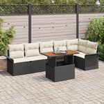 Canapé de Jardin 7 Pièces avec Coussins Rattan Poly Noir vidaXL