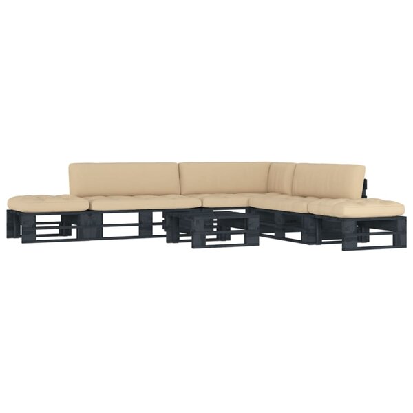 vidaXL Salon de jardin palette 6Pièces avec coussins Pin imprégné de noir