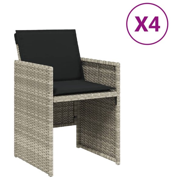vidaXL Chaises de jardin avec coussins lot de 4 gris clair poly rotin