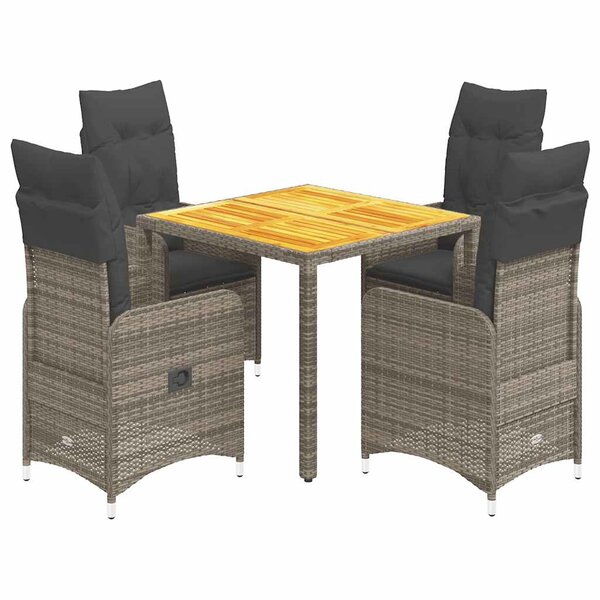 vidaXL Ensemble de bistro de jardin 5 Pièces coussins gris poly rotin