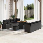 Ensemble de canapés de jardin de 11 pièces avec coussins en rotin poly noir acacia