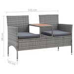 vidaXL Banc de jardin 2 places et table à thé 143 cm poly rotin gris