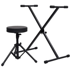 vidaXL Ensemble de support de clavier et de tabouret Noir