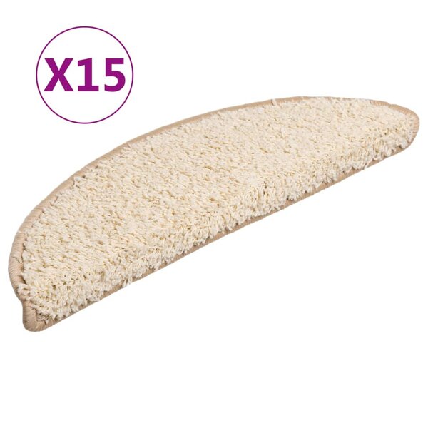 vidaXL Tapis d'escalier 15 pièces 56 x 17 x 3 cm Crème Demi-rond