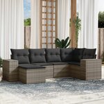 vidaXL Salon de jardin 6 Pièces avec coussins gris résine tressée