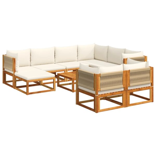 vidaXL Ensemble de canapés de jardin 10 pièces avec coussins en bois d'acacia et corde
