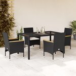vidaXL Ensemble à manger de jardin et coussins 5 Pièces noir rotin verre