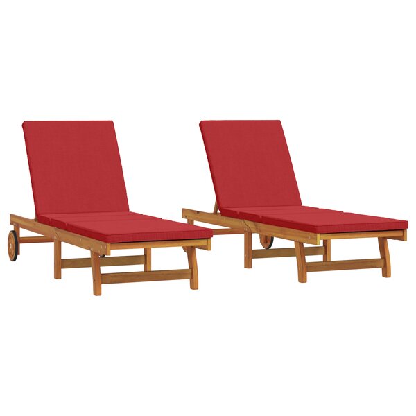 Chaises longues vidaXL 2 Pièces avec roues et coussin en bois d'acacia