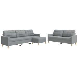 vidaXL Ensemble de canapés 3 Pièces avec repose-pied gris clair tissu