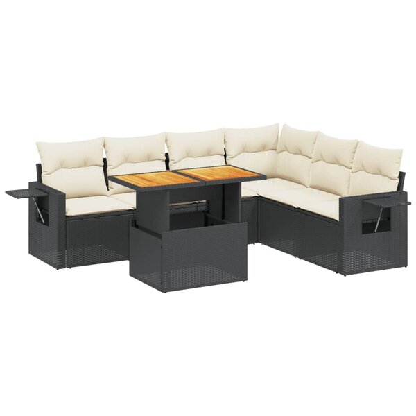 vidaXL Salon de jardin 7 Pièces avec coussins noir résine tressée