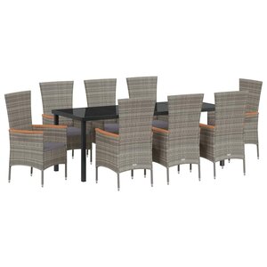 vidaXL Ensemble de salle à manger pour jardin avec coussin 9 Pièces Gris