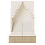 vidaXL Chaise longue double avec toit et rideaux beige résine tressée
