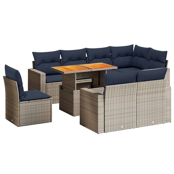 vidaXL Salon de jardin 9 Pièces avec coussins gris résine tressée