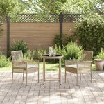 Ensemble de Bistro de Jardin 3 Pièces avec Coussins Beige en Poly Rattan