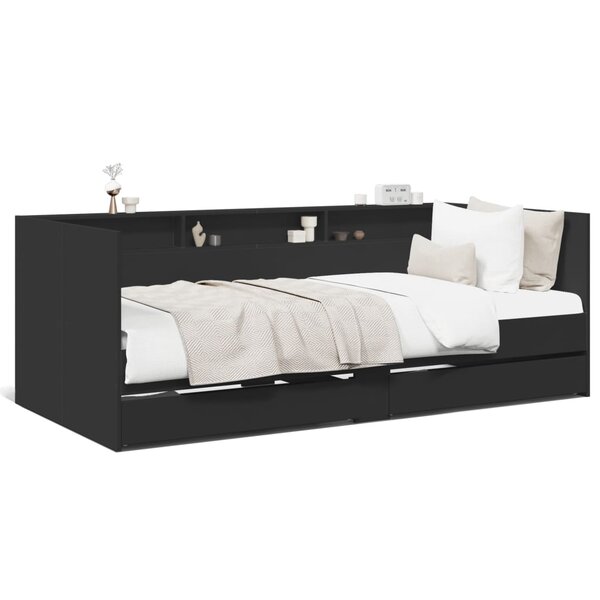 vidaXL Lit de jour avec tiroirs sans matelas noir 90x200 cm
