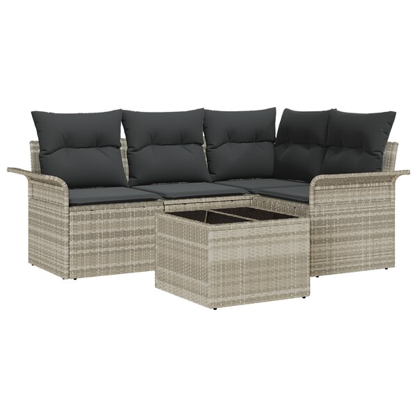 Ensemble de Canapés de Jardin 5 pièces vidaXL avec Coussins Gris Poly Rattan