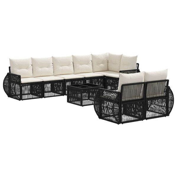 vidaXL Ensemble de canapé de jardin 9 Pièces Noir et blanc crème