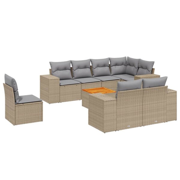 vidaXL Salon de jardin avec coussins 9 Pièces beige résine tressée