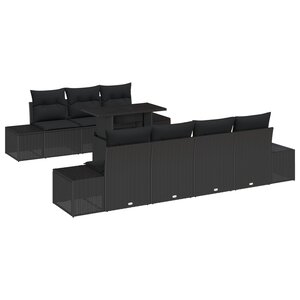 vidaXL Ensemble de Canapés de Jardin 8 Pièces avec Coussins Noir Rattan
