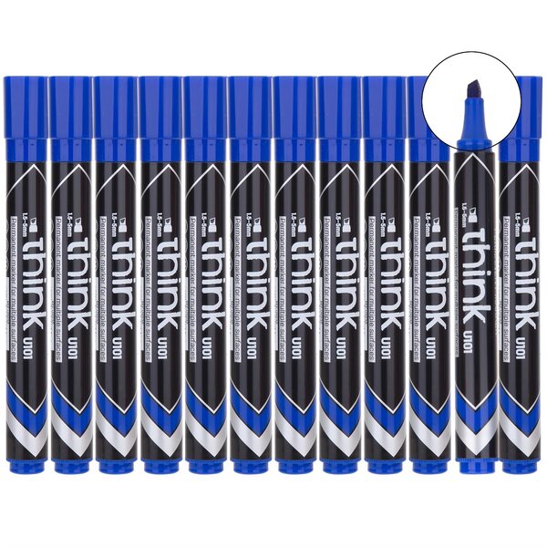 Marqueur Permanent Think pointe biseautée 1 5-5mm bleu séchage rapide peu odorant x 12 DELI