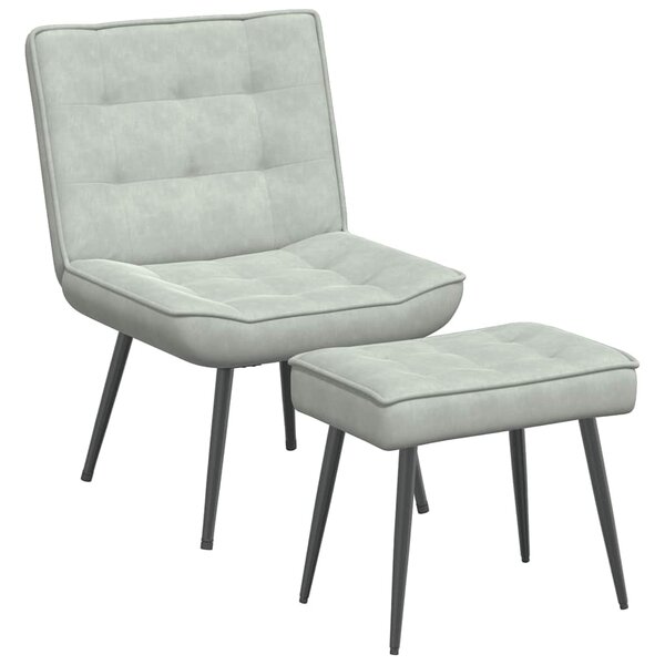 vidaXL Chaise de relaxation avec tabouret Gris clair Velours