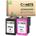 CARTOUCHE 302XL 2pack Compatibles avec HP 1 Noir + 1 Couleur COMETE, Entreprise française