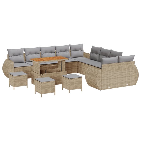 Ensemble de canapé de jardin vidaXL de 14 pièces avec coussins Beige Rotin Poly
