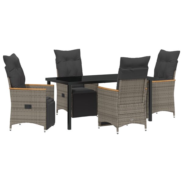 vidaXL Set de salle à manger de jardin 5 pièces avec coussins Gris Poly Rattan
