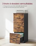 Caisson de bureau à 3 tiroirs meuble de rangement de document support d’imprimante 3 tiroirs verrouillables 40 x 41 x 103 cm rail de suspension réglable pour dossiers marron 12_0004804