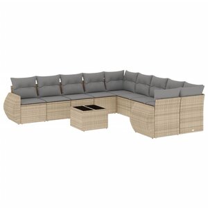 vidaXL Salon de jardin 11 Pièces avec coussins beige résine tressée