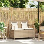 VidaXL Banc de rangement de jardin avec coussin beige résine tressée