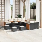 vidaXL Ensemble de canapé de jardin avec coussin 14 Pièces Noir et Crème