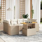 vidaXL Salon de jardin avec coussins 7 Pièces beige résine tressée