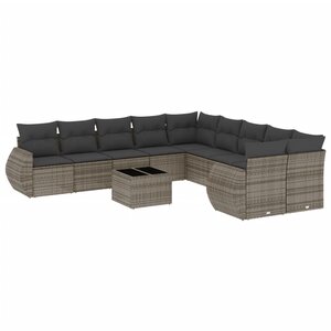 vidaXL Salon de jardin 11 Pièces avec coussins gris résine tressée