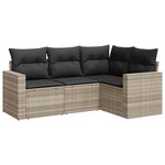 vidaXL Salon de jardin 4 Pièces avec coussins gris clair résine tressée