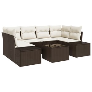 vidaXL Ensemble de canapé de jardin 7 pièces avec coussins marron en rotin