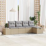 vidaXL Ensemble de Canapé de Jardin 5 Pièces avec Coussins Beige en Poly Rattan