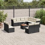vidaXL Salon de jardin 12 Pièces avec coussins noir résine tressée