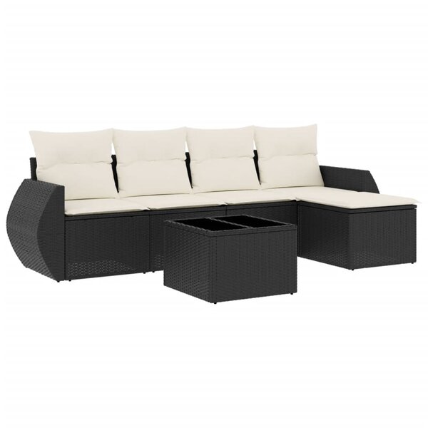 vidaXL Salon de jardin 6 Pièces avec coussins noir résine tressée